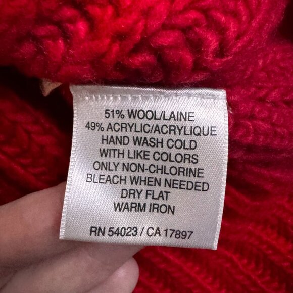 Old Navy Fair Isle Hooded Cardigan Sweater Women XL Wool Blend Y2K Hong Kong Red - Picture 6 of 7